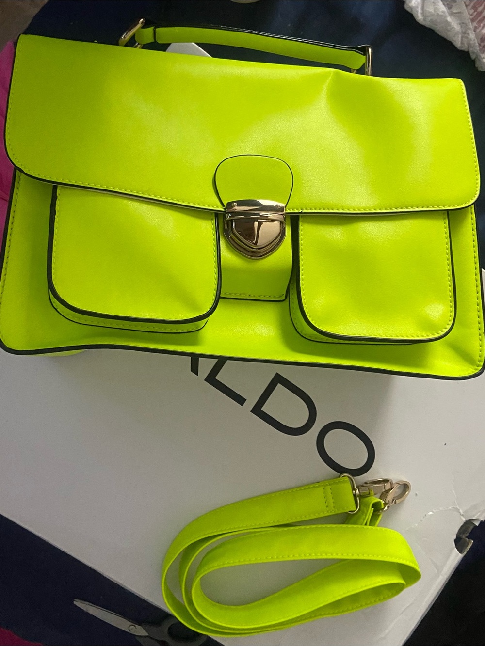 ALDO Neon Lime Satchel with Gold Hardware
